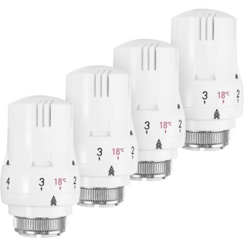 Satz Mit 4 Thermostatköpfen M30 X 1,5 – Modulationsbereich 5 Stufen – Kompatibel Mit Kompaktheizkörpern – Frostschutzfunktion