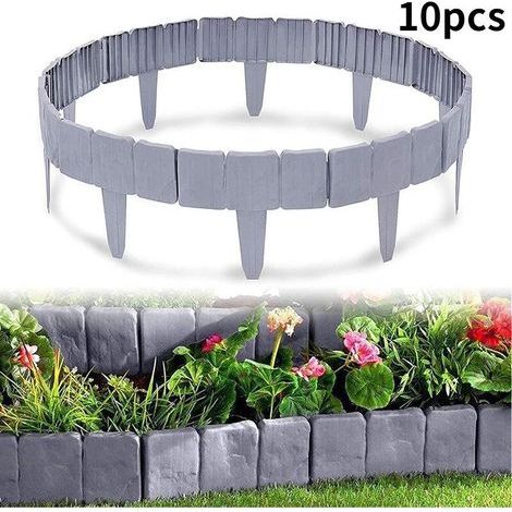 10 Stück Jardin Clôture Bordure Pliante Paysage Imitation Pierre Plastique Jardin Clôture Pelouse Clôture Panneau Bricolage Ornamente