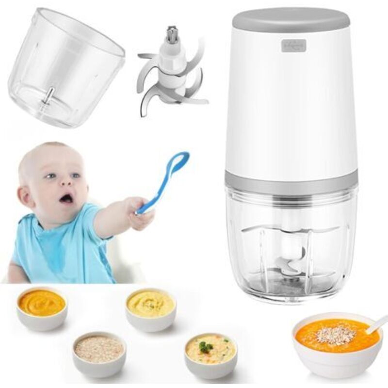 Elektrischer Mini-hachoir 300 Ml – Stromversorgung Über Usb Wiederaufladbar – 6 Lamellen Und Rostfreier Stahl – Für Essen, Gemüse Und Weihnachten