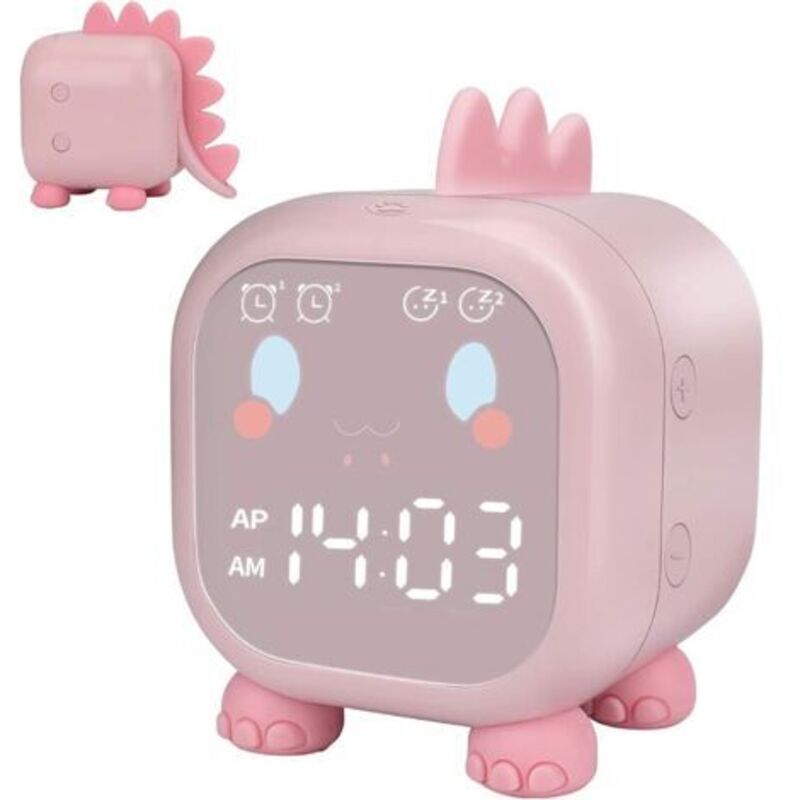 Pr Réveil Mignon Enfant, Multifonctionnelle Réglable Veilleuse Compte À Rebours Répétition Commande Vocale Horloge Wiederaufladbare (rose)