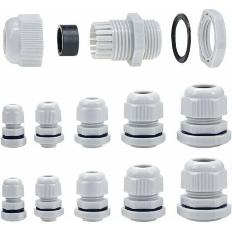 Pr-kabelverschraubungen M10-m25, 10 Mm-25 Mm, Polsterung, Stapelkabelverschraubungen Mit Sicherungsmutter Und Unterlegscheibe (m10-m25, 40 Stück)