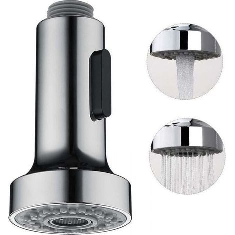 Ausziehbare Spülbrause Mit Stoppknopf, Gebürsteter Sprühkopf, 2 Düsen Für Küchenspüle-wasserhahn, Silber