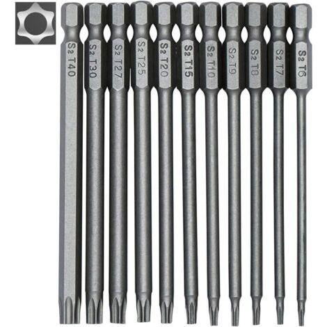 Set Mit 11 Langen Bits Für Schraubendreher Und Elektroschrauber. Magnetische Bits, 1/4-zoll-sechskantschaft, Größen T6 Bis T40, Länge 100 Mm