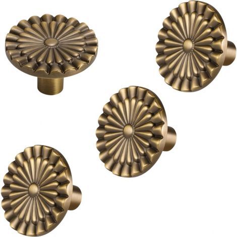 4 Stück Schrankgriffe, Einzelloch, Sonnenblumenform (antikmessing)