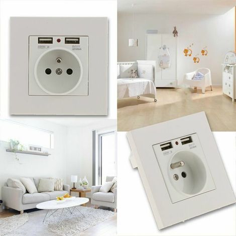Wandsteckdose Mit Doppeltem Usb – Ladegerät Für Iphone/android. Französische Steckdose