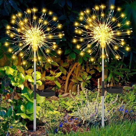 Lanterne Solaire Exterieur, 2 Stück 120 Led Lampe Solaire Exterieur Decorative, 8 Modi Blanc Chaud Étanche Lampe Solaire De Pissenlit, Feux D'Artifice Solaires Pour Cour, Pelouse Décoration