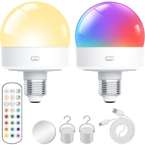 Usb-wiederaufladbare Glühbirne, 2er-pack Led-glühbirne Mit Fernbedienung, 15 Farben, Perfekt Für Camping Und Dekoration.