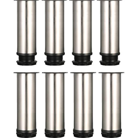 Set Mit 8 Verstellbaren Möbelbeinen Aus Gebürstetem Edelstahl, Gesamthöhe 150–165 Mm (15 Cm), Tischbeine, Bettbeine, Verstellbare Sofabeine