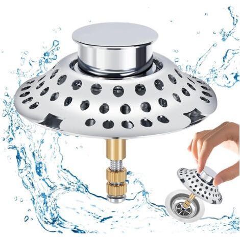 2-in-1-badewannenablauf Mit Haarfilter, Abflussfilter, Haarfänger, Höhenverstellbarer Badewannenablauf, Abflussoberfläche Aus Verchromtem Messing, Edelstahl