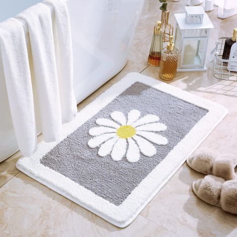 Tapis De Bain, Tapis De Sol, Tapis De Bain À Motiv Floral Blanc, Doux, Moelleux, Lavable, Antidérapant (40,6 Cm X 61 Cm, Grau)