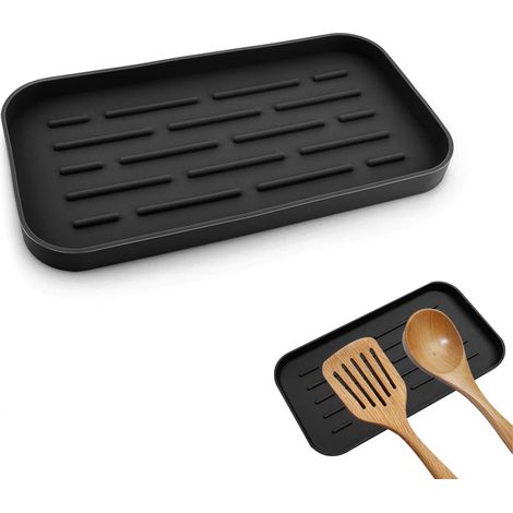 Küchen-repose-cuillère Mit Silikonfunktion, Repose-utensilien-comptoir, Plaque-cuisson, Schwarz.