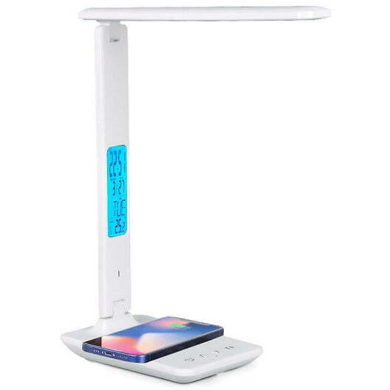 Klappbare Schreibtischlampe Mit Uhr, Wecker, Datum Und Temperatur, Weiße Lampe