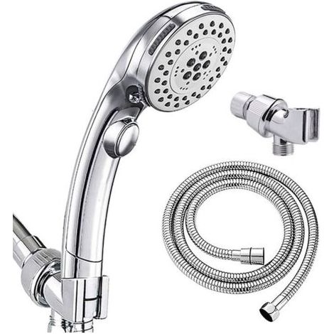 1 Stück Galvanisierter Chrom-duschkopf Mit Stopp-taste, Handbrause + Hängearm + 1,5 M Schlauch