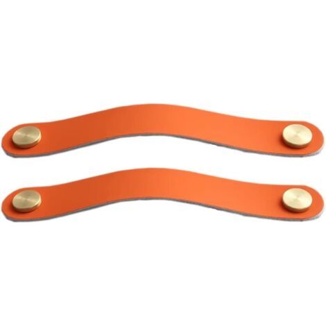 Set Mit 2 Schranktürgriffen Aus Messing Und Orangefarbenem Leder, Länge 190 Mm, Mit Schrauben, Geeignet Für Kleiderschränke Und Küchen
