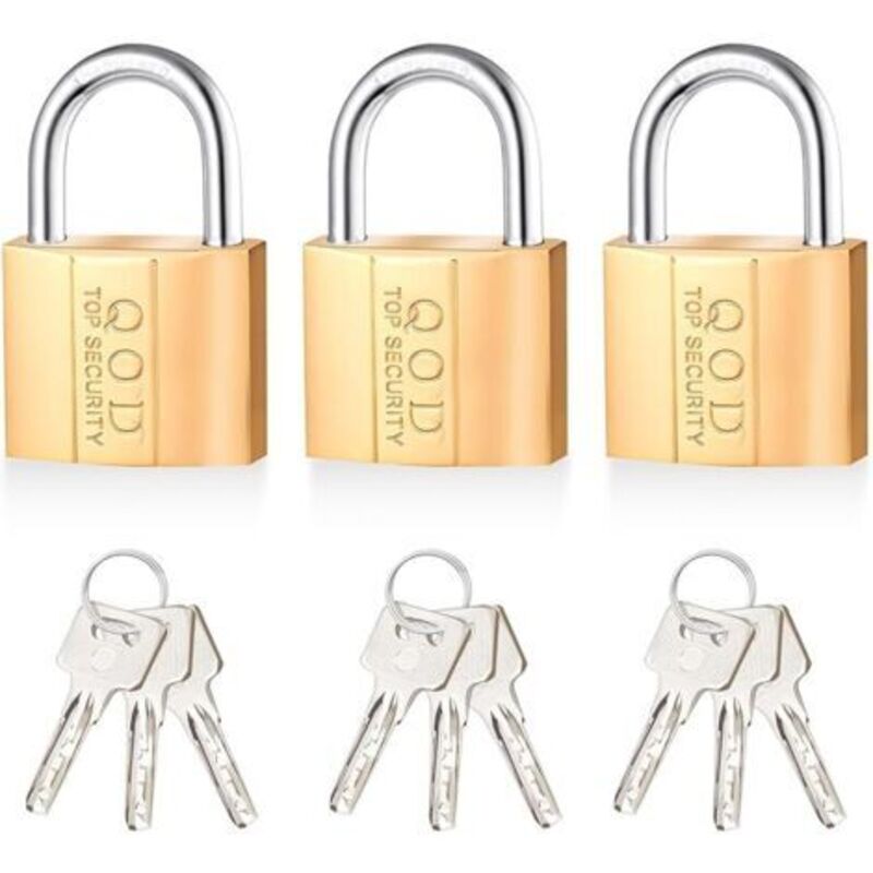 Vorhängeschloss Mit Schlüssel, Set Mit 3 Robusten Messing-kofferschlössern Für Schließfächer Und Schränke (38 Mm), 9 Messingschlüssel