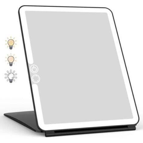 19 × 13 × 1,7 Cm, Flexibler Make-up-mikrofon Mit Led-beleuchtung, Wiederaufladbar Über Usb, Taktiles Led-display, Reisespiegel (schwarz)