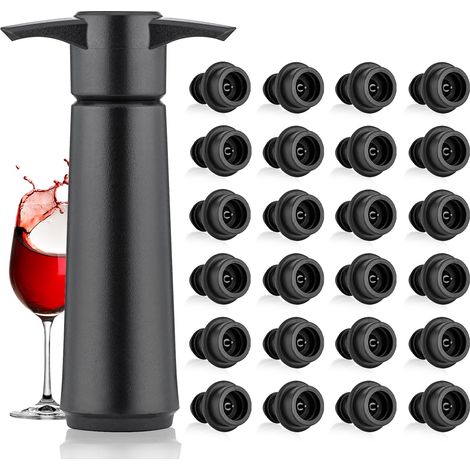 Kit Pompe À Vide Pour Vin Mit 24 Bouchons De Bouteille, Bouchons Sans Air, Pompe + 24 Bouchons, Noir.