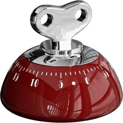 Mechanische Retro-küchenminute, Rot, 60-minuten-wechsel, Magnetischer Panneau-arrière, Manuelle Remontage.