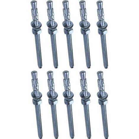 10x Boulon Vis D'Ancrage Filetage Long, Goujon À Expand - M8x120mm - Acier Zingué - Pour Beton, Pierre