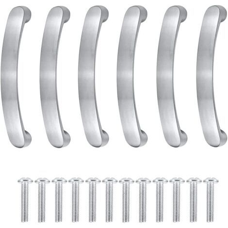 6 Silberne Griffe Für Küchenmöbel, Achsabstand 96 Mm, Silberner Schubladengriff, Küchenschrankgriff, Schranktürgriff Mit Schrauben