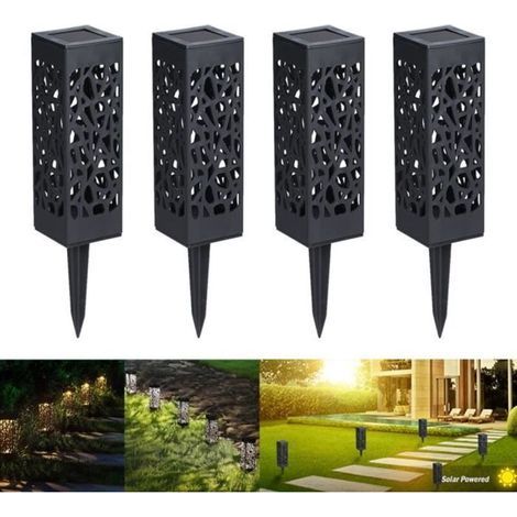 Borne Solaire De Jardin – 4 Stück – Schwarz – Kunststoff – Harz – 6500 K – 1 W