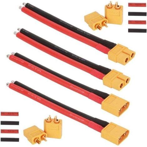 2 Es Xt60-buchsenstecker Mit 100 Mm 12 Awg-silikondraht, 2 Es Xt60-rundsteckverbinder Mit Schrumpfschlauch Für Rc-lipo-batteriespielzeug