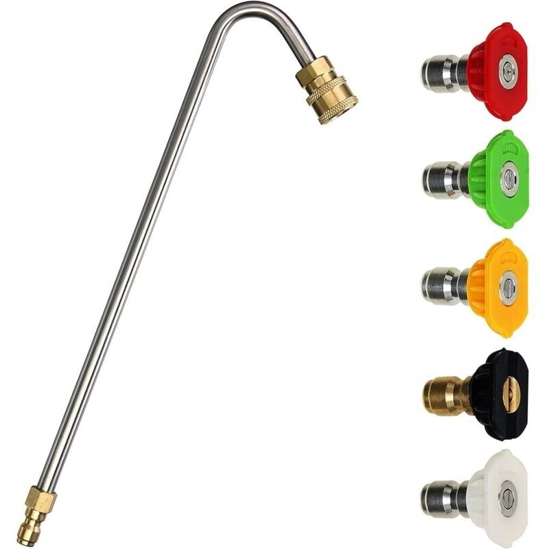 Nettoyeur Haute Pression Pour Gouttière, Baguette D'Extension Coudée Pour Nettoyage De Gouttière, 5 Embouts De Buse, Racord Rapide 1/4", 33 Cm