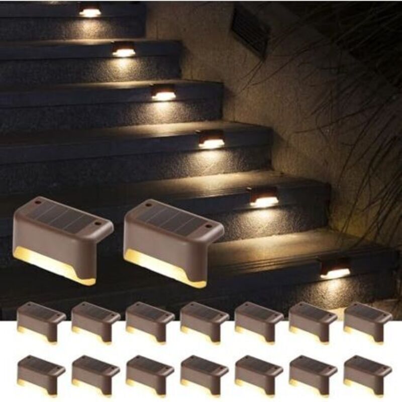 Außensolarlampen, Grundstück 16, Für Treppen, Abstellräume, Gärten, Balkone, Terrassen, Abstellplätze, Gänge, Innenhöfe. Étanchéité-garantie. Blanc Chaud.