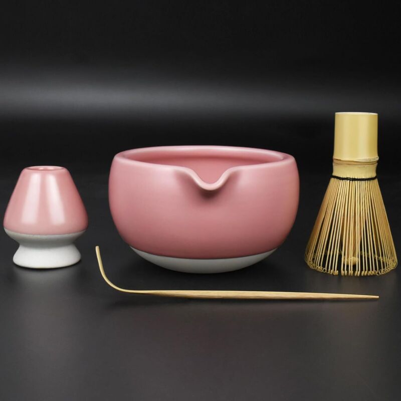 4-teiliges Rosa Matcha-set – Japanische Schüssel + Handgefertigte Utensilien