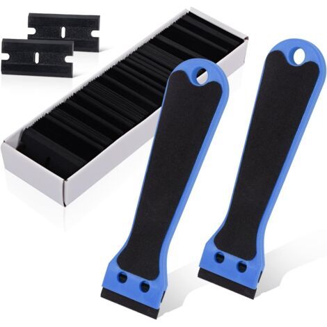 2er-pack Blaue Kunststoffschaber Mit 100 Spateln, Schaber Mit Langem Griff, Zum Entfernen Von Etiketten, Kleber, Farbe, Aufklebern Und Abziehbildern.