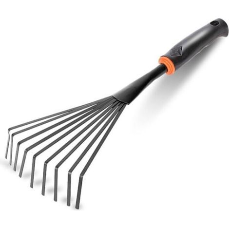 Rasenbesen. Flache Zähne. Abnehmbarer Ergonomischer Griff. Breite: 14,5 Cm