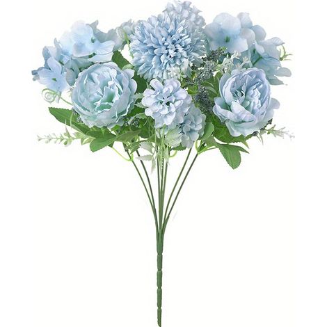 Künstliche Blumen, 2 Bouquets De Pivoines Artificielles En Soie, Hortensien, Œillets Et Marguerites En Plastique (bleus)