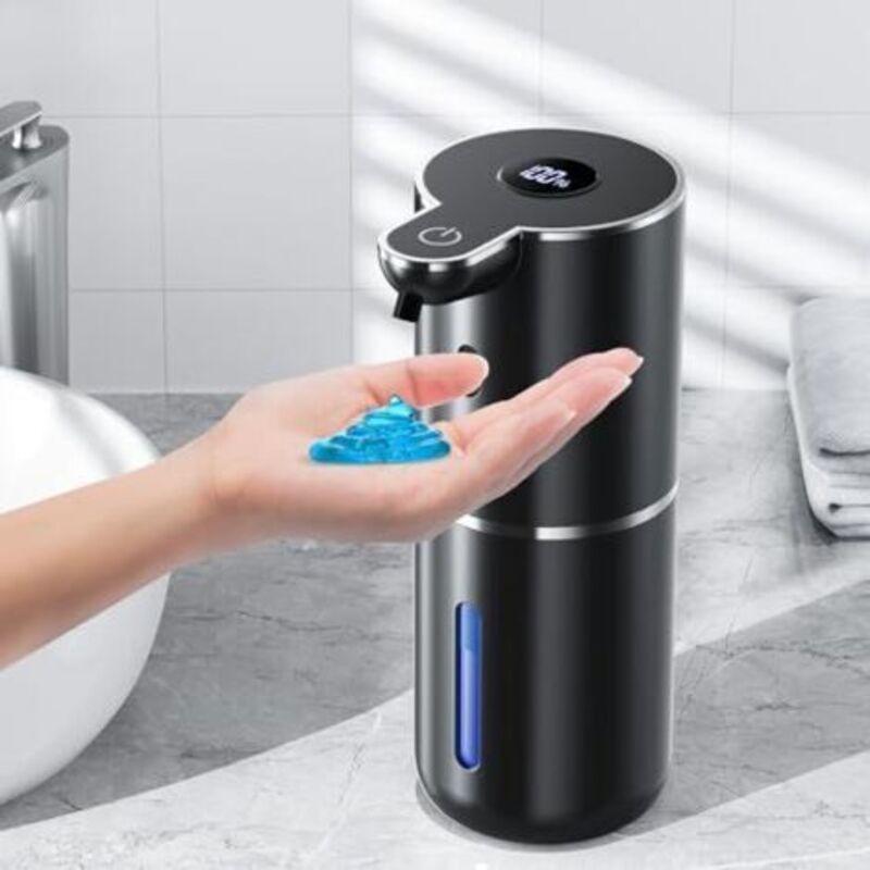 Automatischer Flüssigkeitsspender Mit Numerischem Aufdruck, Kontaktlos, 380 Ml, Wandmontage Mit Auffangbehälter, Wiederaufladbar Über Usb, Für Den Bad- Und Küchenraum, Schwarz