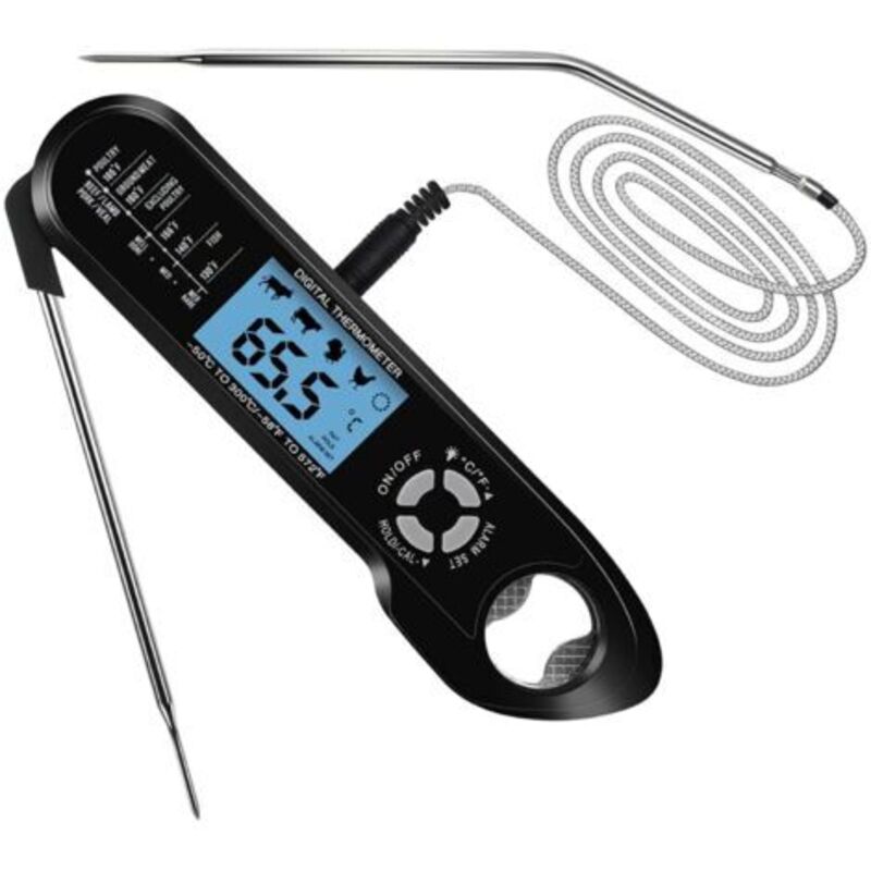 Pr-thermometer Für Unterwegs, Heißluftthermometer Mit Doppelsonde, Lcd-retro-klingelton, Temperaturalarm Und Reifen-bouchon-funktion. Numerisches Küchenthermometer Für Ca