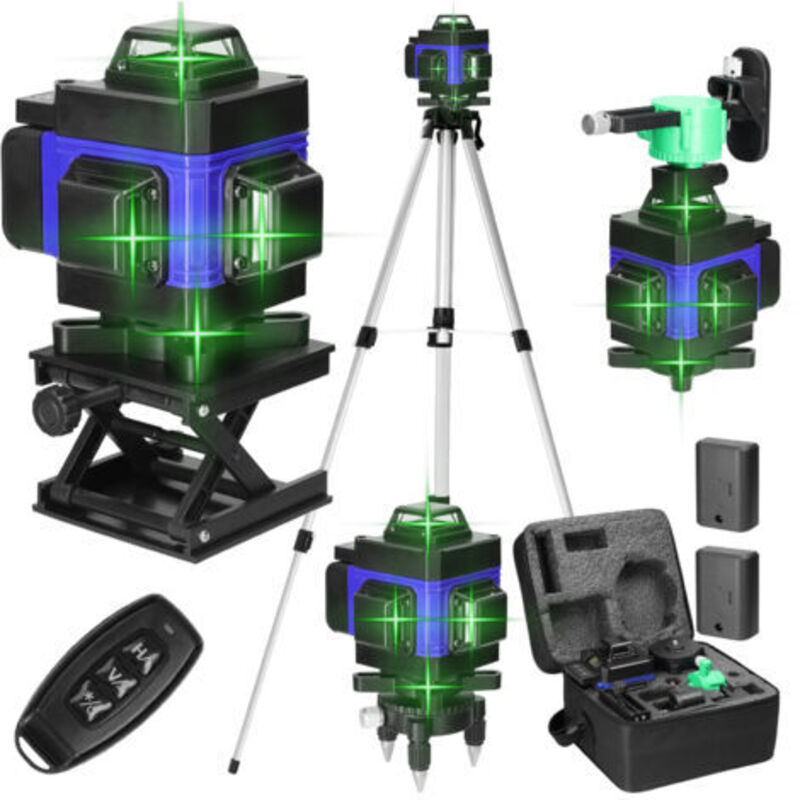 Niveau-laser 16 Linien, 4 X 360° Automatischer Niveau-laser Mit Trepied, Wiederaufladbarer Batterie, Mit Stützwand, Für Arbeiten Im Bau- Und Innenbereich