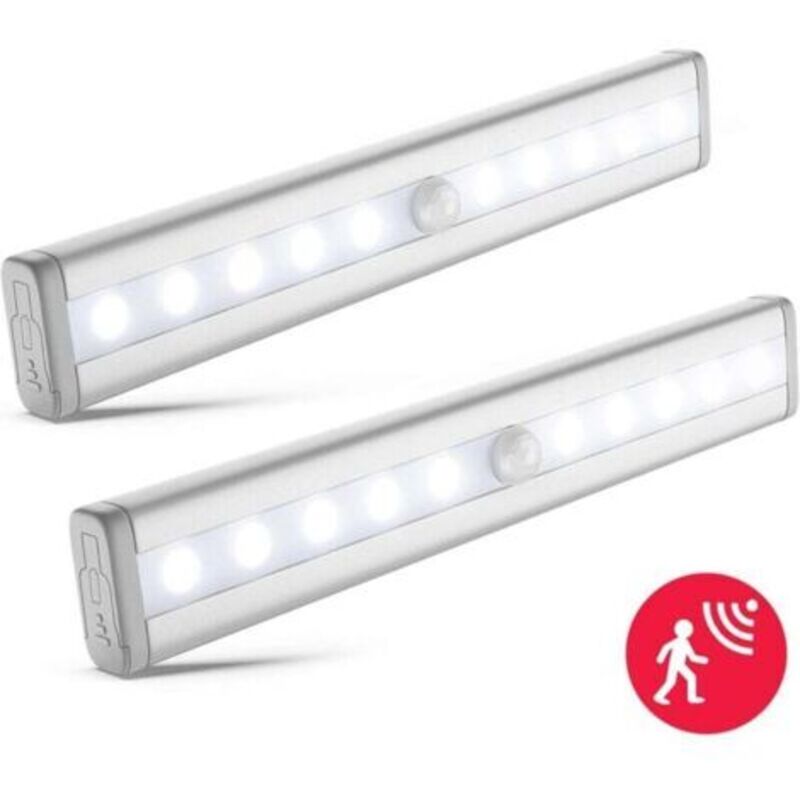 Set Mit 2 Led-nachtlichtern Mit Bewegungsmelder, Schrank-display-beleuchtung, Led-streifen, Selbstklebend, Betrieb Mit Aaa-batterien (nicht Im Lieferumfang Enthalten), Aluminium-finish