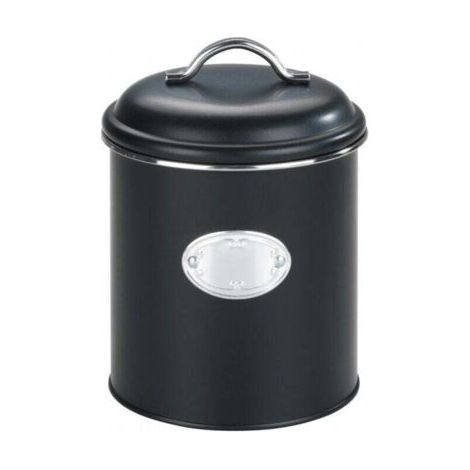 Aufbewahrungsbox Aus Metall Mit Deckel Und Dekorativem Etikett, Nero, Aufbewahrung Von Kartoffeln, Zwiebeln, Fassungsvermögen 1,6 L, Metall, Ø 13x18 Cm, Schwarz