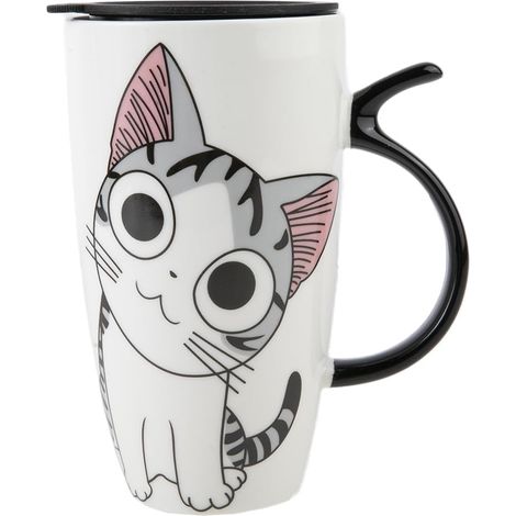 Tasse Aus Keramik Chat Mignon, Mit Couvercle, Grande Capacité, Für Café, Thé, Cadeau Amoureux Des Chats