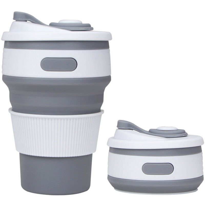 Zusammenklappbarer Reisebecher Aus Silikon, Fassungsvermögen 350 Ml, Grau