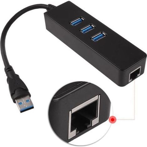 Rj45-ethernet-adapter – Usb 3.0 – 3 Anschlüsse – 1000 Mbit/s – Schwarz – Kabelgebundener Netzwerk-hub