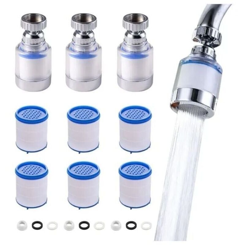 3-teiliger, Um 360° Drehbarer Robinet-filter, Transparent, Mit 6 Pp-baumwollfiltern, Robinet-filter