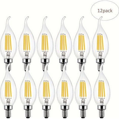 Lot Von 12 Ampullen Led C35t In Bougieform, Weiß 2700 K, Culot E14, Glas Transparent