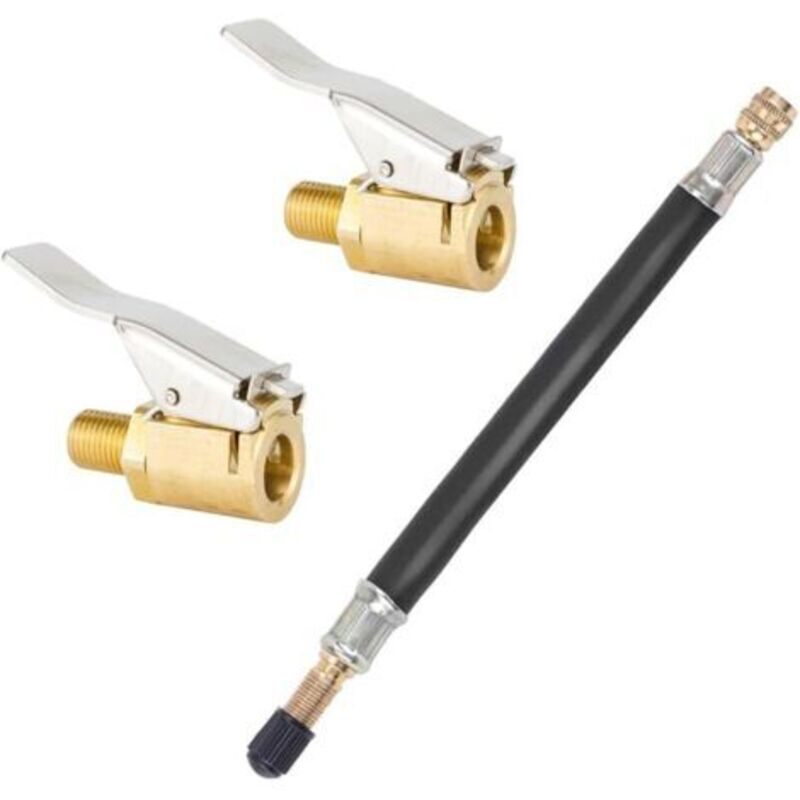 2 Stück Messing-reifenventilfutter Und 1 Stück 200 Mm Reifenventil-verlängerungsrohr, Reifenfüller-adapter-set, Luftpumpen-clip Für Auto, Lkw, Wohnmobil