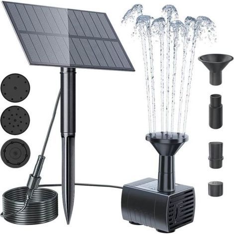 Kit De Pompe À Fontaine Solaire - Jardin - Noir - 4 Busse - Écologique - Einfach Zu Installieren