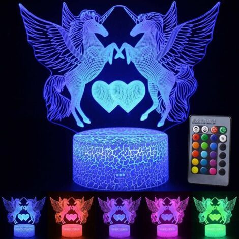 3ddirigéveilleuse, Lampe Des Tisches Einhorn, Mit 16télécommande Zum Ändern Der Farbe