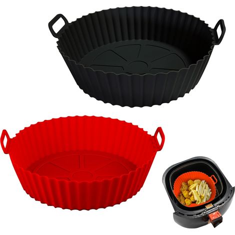 Luftfritteusen-poêle Mit Silikonhülle, Doppelte Luftgekühlte Friteusenpfanne Mit 8 Beuteln (rouge + Schwarz)
