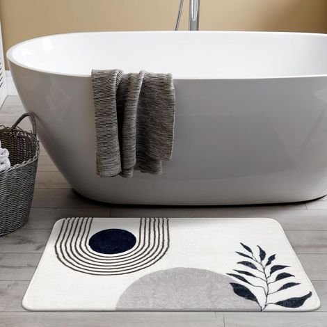 Tapis De Bain Style Bohème, 50 X 75 Cm, Antiderapant, Aus Doppelter Und Saugfähiger Mikrofaser, Farbe Schwarz Und Weiß.