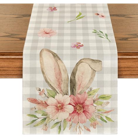 Chemin De Table À Carreaux Buffalo, Motiv Florale Oreilles De Lapin, Décoration De Table De Pâques, 33 X 183 Cm