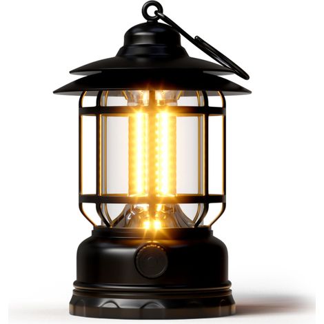 Tragbare Camping-led-laterne, 1500 Lumen Mit Progressiver Abstufung, Leicht, Retro-design, Batteriebetrieben Und Wiederaufladbar Über Usb, Zeltlampe [schwarz]