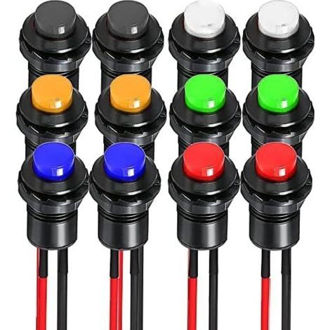Gebildet 12 Stück 12 Mm Vorverdrahteter Selbstsichernder Drucktastenschalter Ds-428/427/425, Runder Mini-kippschalter, Für Tischlampe, Haushaltsgeräte
